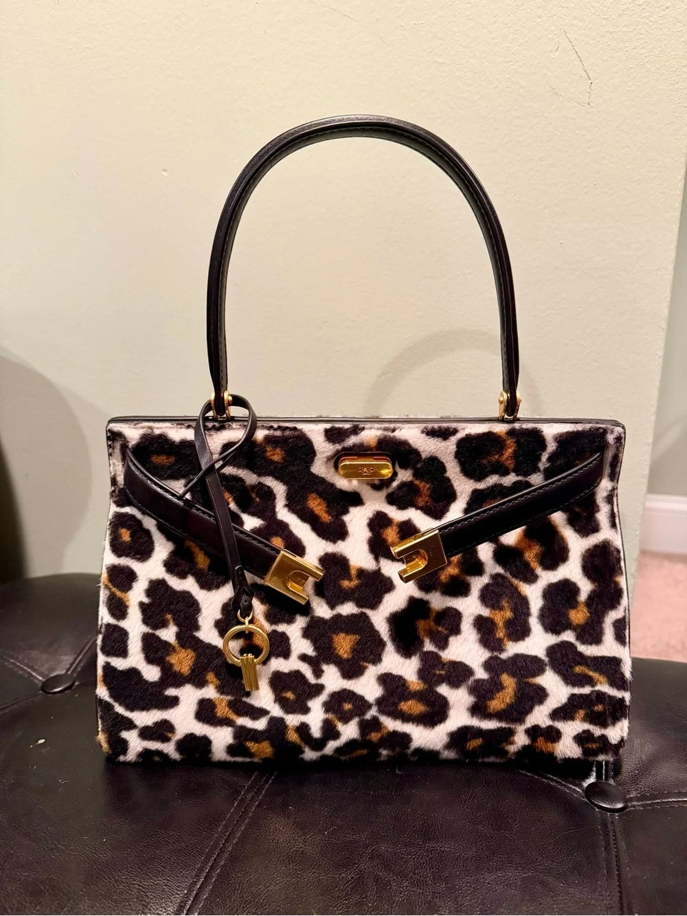 Tory Burch Leopard Print Lee Radziwill Satchel Bag with Crossbody Strap